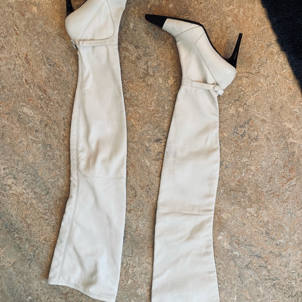 Vintage Chanel tall over the thigh boots.  Beautiful and on trend!